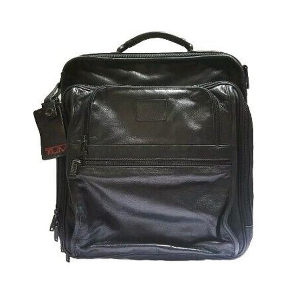 TUMI Leather Briefcase Backpack Laptop Travel Bag 16x13 Office Organizer Tote - Picture 1 of 16